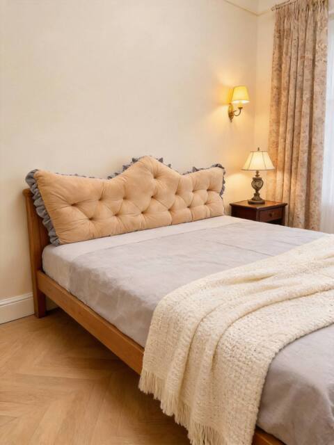 Living and Home Crown-Shaped Ruffled Bed Headboard Pillow in Camel - Size: Small - image 1