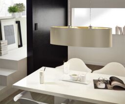 Loops Ceiling Pendant Light & 2x Matching Wall Lights Taupe & Gold Large Linear Shade - thumbnail 4