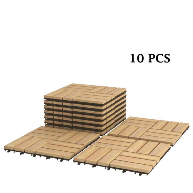 Gymax 10 PCS Wooden Tiles Cuttable 30cm x 30cm Interlocking Floor Deck Tile in Light Khaki - Size: 10 Pack - image 1