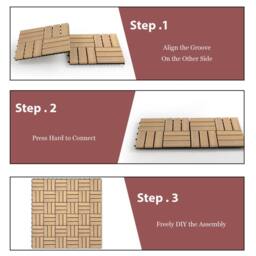 Gymax 10 PCS Wooden Tiles Cuttable 30cm x 30cm Interlocking Floor Deck Tile in Light Khaki - Size: 10 Pack - thumbnail 5