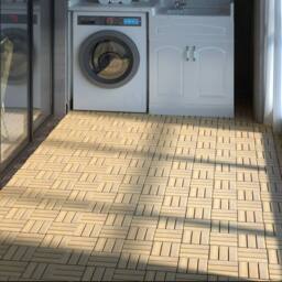 Gymax 10 PCS Wooden Tiles Cuttable 30cm x 30cm Interlocking Floor Deck Tile in Light Khaki - Size: 10 Pack - thumbnail 8
