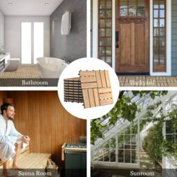 Gymax 10 PCS Wooden Tiles Cuttable 30cm x 30cm Interlocking Floor Deck Tile in Light Khaki - Size: 10 Pack - thumbnail 2