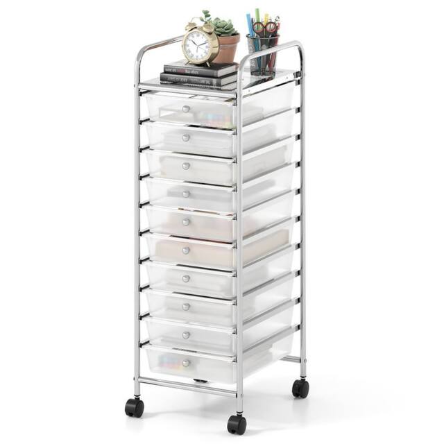 Gymax Art Craft Organizer With 10 Drawer Rolling Utility Cart Multipurpose in Silver - image 1