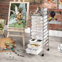 Gymax Art Craft Organizer With 10 Drawer Rolling Utility Cart Multipurpose in Silver - thumbnail 5