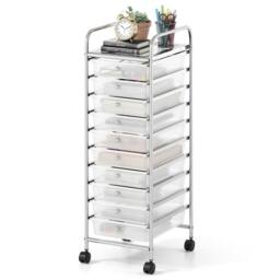 Gymax Art Craft Organizer With 10 Drawer Rolling Utility Cart Multipurpose in Silver - thumbnail 1