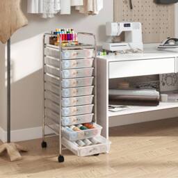 Gymax Art Craft Organizer With 10 Drawer Rolling Utility Cart Multipurpose in Silver - thumbnail 4