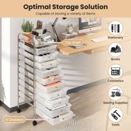 Gymax Art Craft Organizer With 10 Drawer Rolling Utility Cart Multipurpose in Silver - thumbnail 7