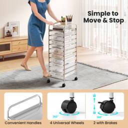 Gymax Art Craft Organizer With 10 Drawer Rolling Utility Cart Multipurpose in Silver - thumbnail 8