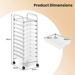 Gymax Art Craft Organizer With 10 Drawer Rolling Utility Cart Multipurpose in Silver - thumbnail 2