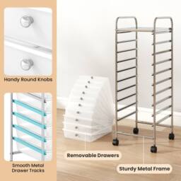 Gymax Art Craft Organizer With 10 Drawer Rolling Utility Cart Multipurpose in Silver - thumbnail 9