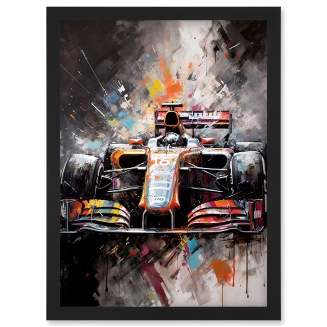 Artery8 Race Car Grand Prix Multicoloured Modern Artwork Framed Wall Art Print A4 in Black - image 1