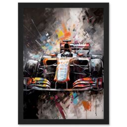 Artery8 Race Car Grand Prix Multicoloured Modern Artwork Framed Wall Art Print A4 in Black - thumbnail 1