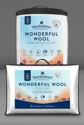 Slumberdown Wonderful Wool Heavyweight Duvet with 2 Medium Support Pillows in White - Size: Single