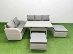 Fimous 7 Seater PE Rattan Wicker Garden Furniture Patio Conservatory Sofa Set with Rectangular Dining Table 3 Seater Sofa Love Sofa 2 Big Footstool - thumbnail 2