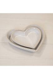 KDMD Natural Ceramic Heart Shaped Plate with Bobble Rim Large - thumbnail 2