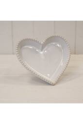 KDMD Natural Ceramic Heart Shaped Plate with Bobble Rim Large