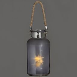 Love Lace Frosted Grey Glass Lantern with Rope Detail & LED - thumbnail 2