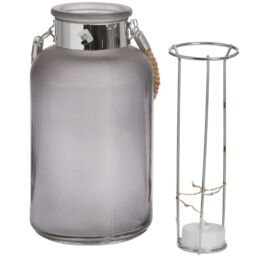 Love Lace Frosted Grey Glass Lantern with Rope Detail & LED - thumbnail 3