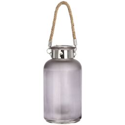 Love Lace Frosted Grey Glass Lantern with Rope Detail & LED - thumbnail 1
