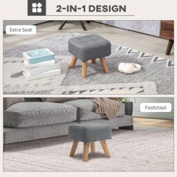 HOMCOM Modern Footstool, Fabric Foot Rest with Rubber Wood Legs in Grey - thumbnail 4