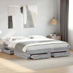 Berkfield Home Modern Bed Frame w/Drawers Frame Grey Sonoma 180x200 cm Super King - thumbnail 2