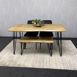 KOSY KOALA Modern Dining Table Set With 2 Black Velvet Chairs & Bench Dining Room Furniture in Brown - thumbnail 2