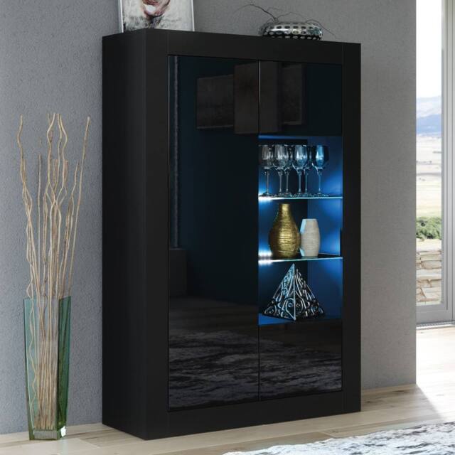 Mex Furniture LTD Display Cabinet Arcadia 140cm - Black with Gloss Doors & LED Lights - image 1