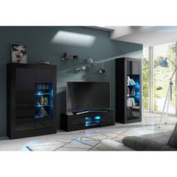 Mex Furniture LTD Display Cabinet Arcadia 140cm - Black with Gloss Doors & LED Lights - thumbnail 6