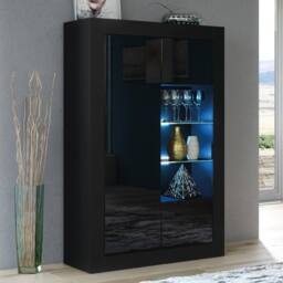 Mex Furniture LTD Display Cabinet Arcadia 140cm - Black with Gloss Doors & LED Lights - thumbnail 1