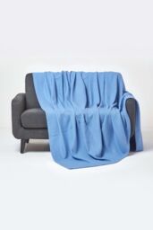Homescapes Cotton Waffle Blanket Throw - Soft, Breathable & Skin-Friendly in Blue - Size: 125 cm x 150 cm - thumbnail 1