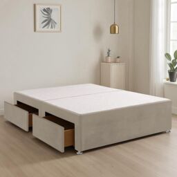 Bed Time UK Plush Fabric Divan Bed Base with 2 Storage Drawers, Stylish & Space-Saving in Ivory - Size: King