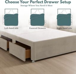 Bed Time UK Plush Fabric Divan Bed Base with 2 Storage Drawers, Stylish & Space-Saving in Ivory - Size: King - thumbnail 2