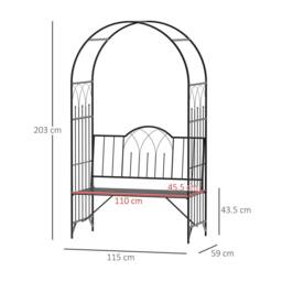 OUTSUNNY Garden Arch Bench Outdoor Patio Trellis Arbor for Climbing Plant in Black - thumbnail 3