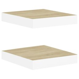 Berkfield Home Floating Wall Shelves 2 pcs Oak & White 23x23.5x3.8 cm MDF in Brown - thumbnail 2