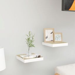 Berkfield Home Floating Wall Shelves 2 pcs Oak & White 23x23.5x3.8 cm MDF in Brown - thumbnail 1