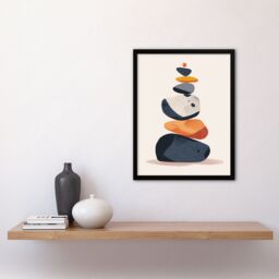 Artery8 Vertical Stacked Stones Zen Bright Graphic Boho Framed Art Print in Orange - Size: A4 - thumbnail 4