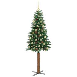 Berkfield Home Slim Christmas Tree Green 210 cm PVC & Solid Pine wood - thumbnail 4