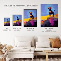 "Wee Blue Coo Wall Art Print Sunset Strolls of a Labrador Vibrant Portrait in Abstract Coastal Landscape Oil Painting Poster - Size: W18"" x H24""" - thumbnail 3