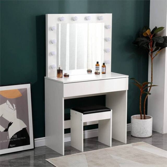 Havendro Dressing Table with LED Mirror Makeup Desk White in Warm White - Size: 140 cm x 80 cm - image 1
