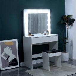 Havendro Dressing Table with LED Mirror Makeup Desk White in Warm White - Size: 140 cm x 80 cm - thumbnail 4