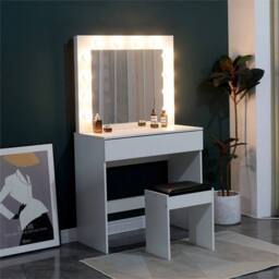 Havendro Dressing Table with LED Mirror Makeup Desk White in Warm White - Size: 140 cm x 80 cm - thumbnail 6
