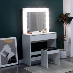 Havendro Dressing Table with LED Mirror Makeup Desk White in Warm White - Size: 140 cm x 80 cm - thumbnail 5
