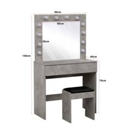 Havendro Dressing Table with LED Mirror Makeup Desk White in Warm White - Size: 140 cm x 80 cm - thumbnail 2