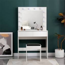 Havendro Dressing Table with LED Mirror Makeup Desk White in Warm White - Size: 140 cm x 80 cm - thumbnail 3