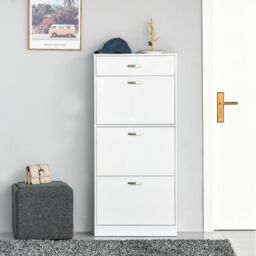 HOMCOM Shoe Cabinet with 4 Drawers Storage Cupboard with Flip Doors for 18 Pairs in White - thumbnail 1