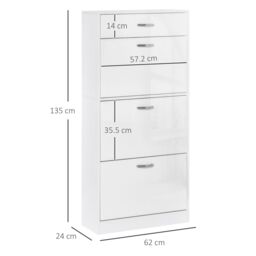 HOMCOM Shoe Cabinet with 4 Drawers Storage Cupboard with Flip Doors for 18 Pairs in White - thumbnail 3