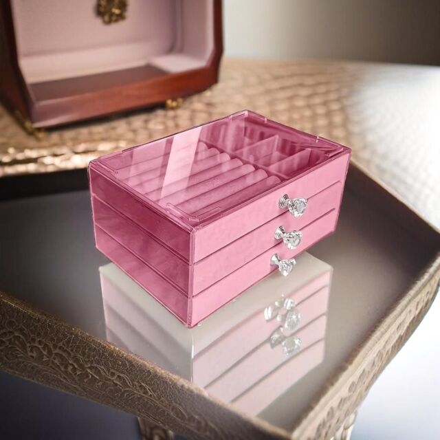 Modcraft Women's Pink Jewellery Box with 3 Drawers for Earrings Bracelets Rings