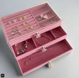 Modcraft Women's Pink Jewellery Box with 3 Drawers for Earrings Bracelets Rings - thumbnail 2