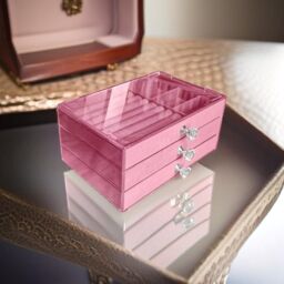Modcraft Women's Pink Jewellery Box with 3 Drawers for Earrings Bracelets Rings
