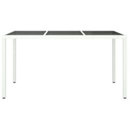 Berkfield Home Garden Table 150x90x75 cm Tempered Glass & Poly Rattan White - Size: 150 x 90 x 75 cm - thumbnail 3